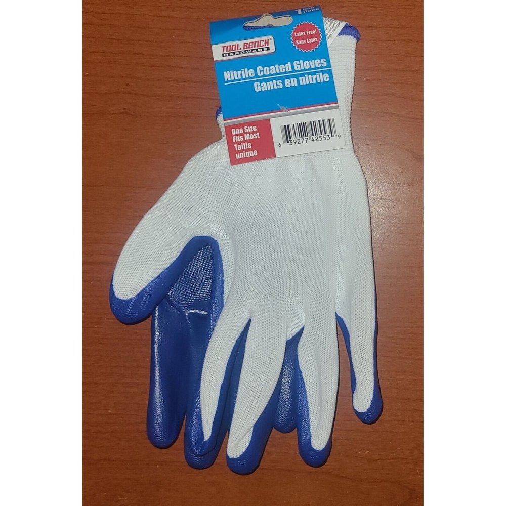 Tool Bench Hardware One size Fits Most Nitrile Coated Work Gloves (Blue) New